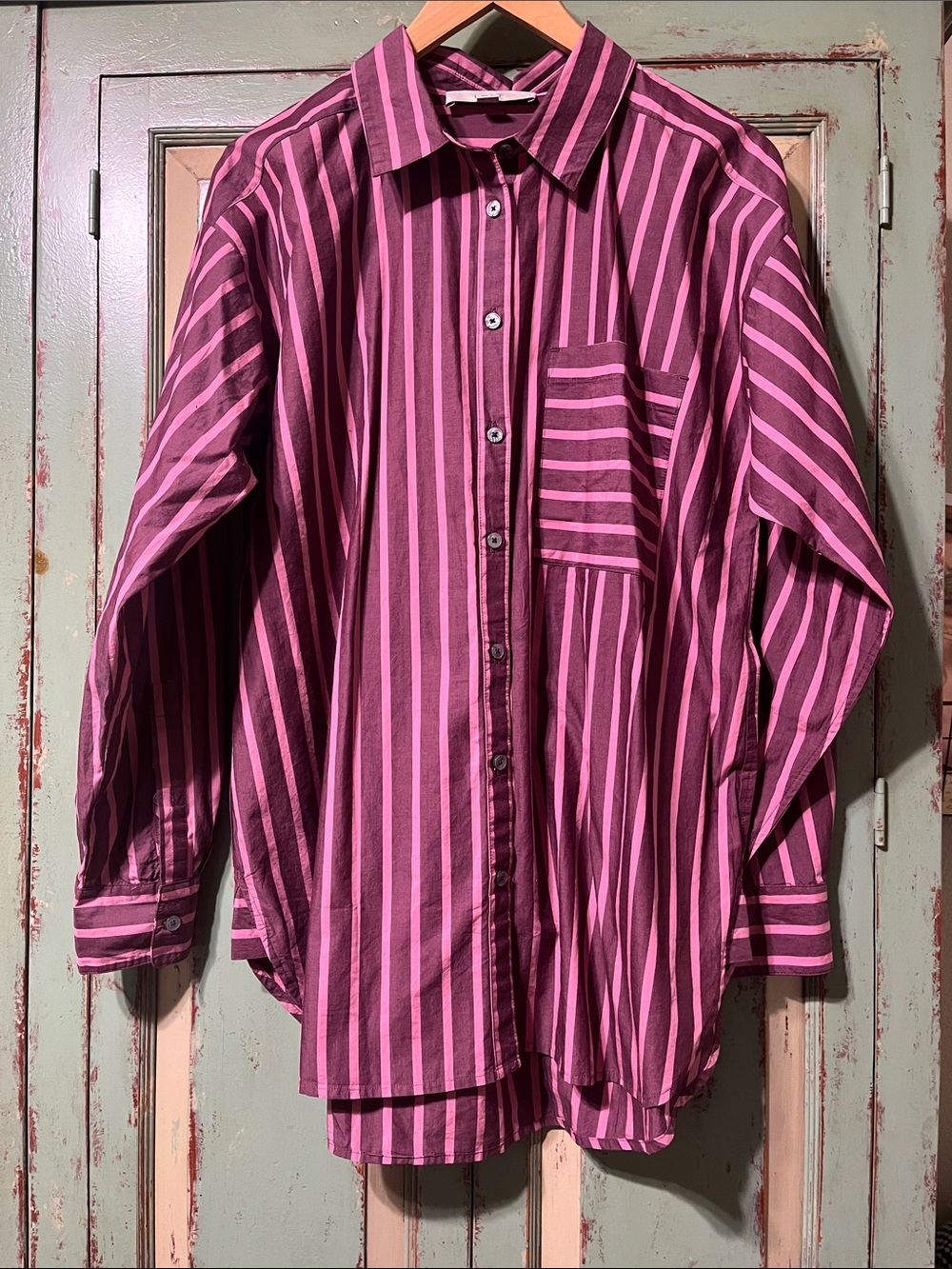 LOFT Pink and Burgundy Striped Button-Down Shirt